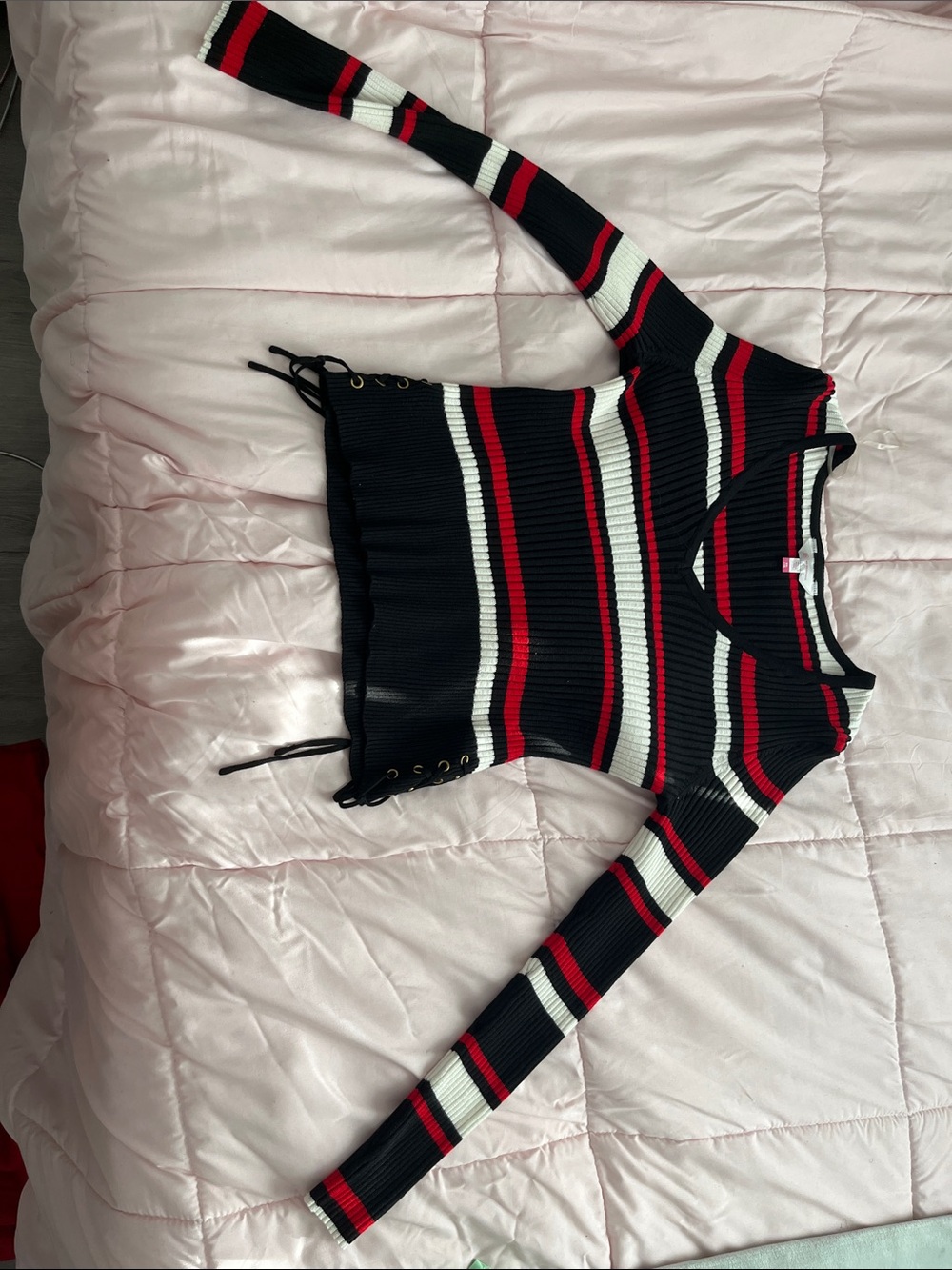 No Boundaries Black, Red & White Ribbed Stripe Top
